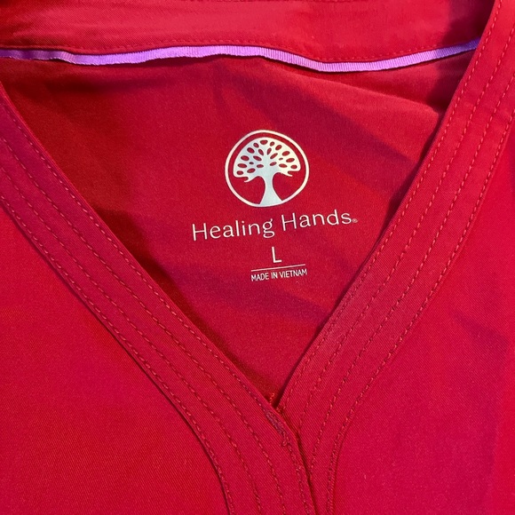 New Healing hands red scrub top - Picture 2 of 6